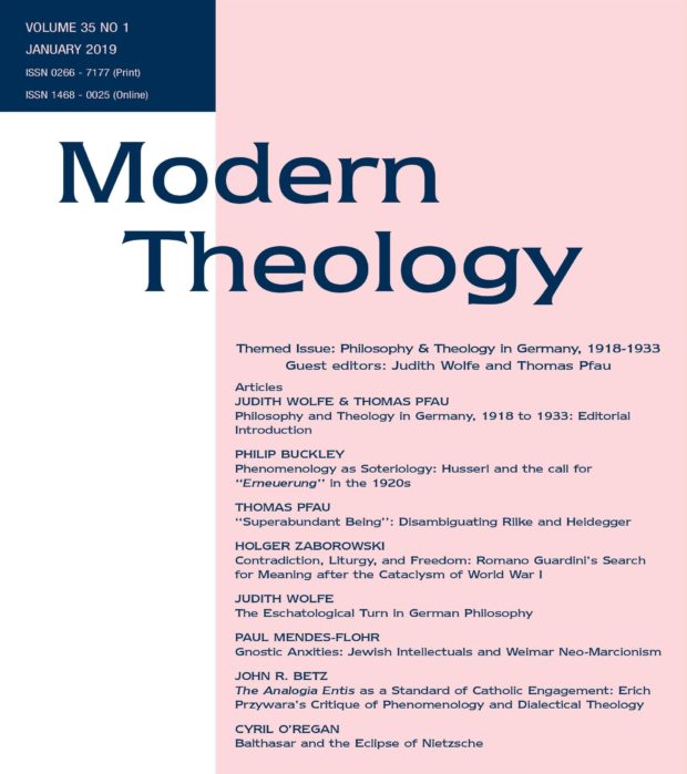 Themed Issue Of Modern Theology: Philosophy & Theology In Germany, 1918 ...